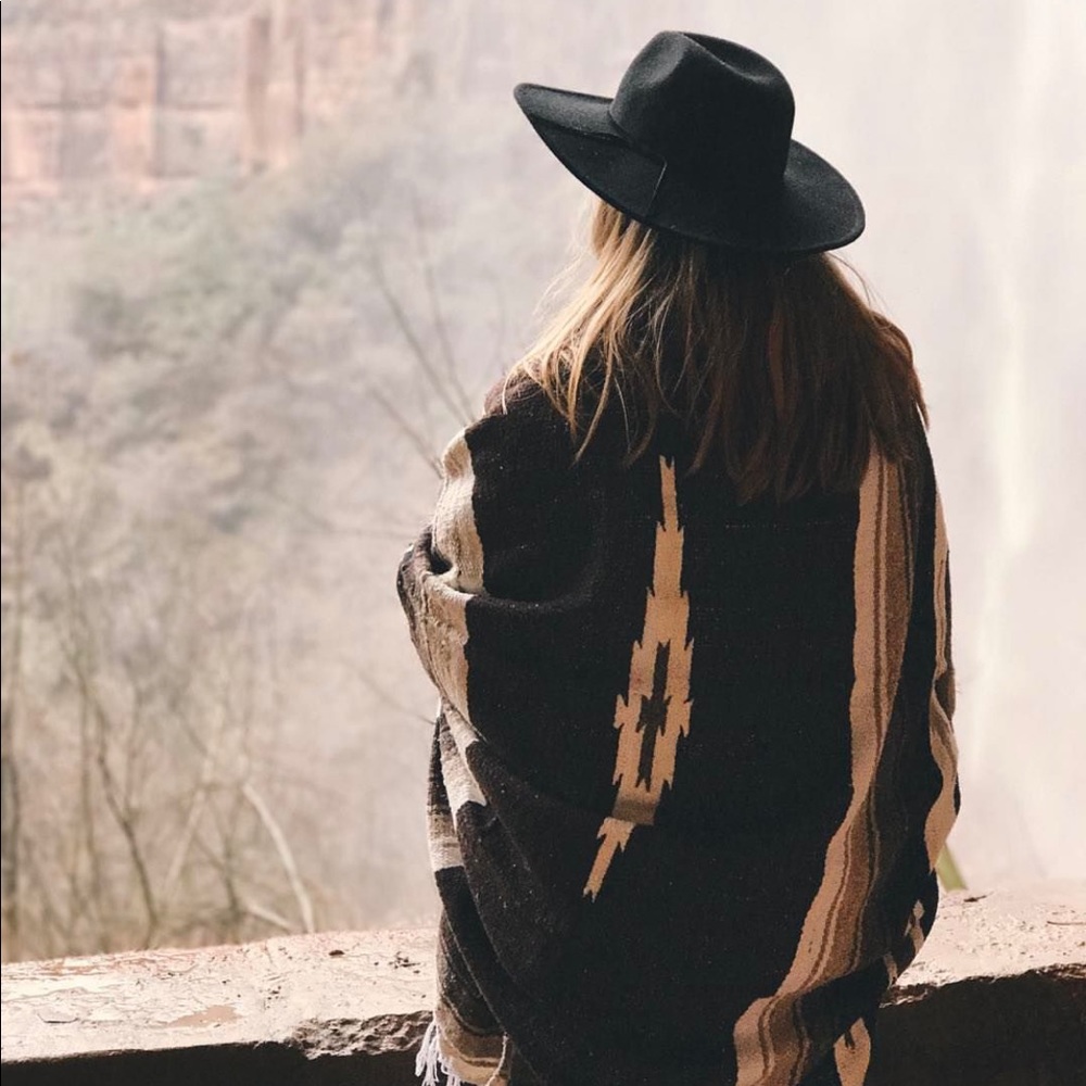 Black Wool wide brim fedora Free People